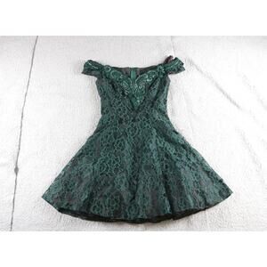 Zum Zum Dress Vintage Green Floral XS Small Off The Shoulder Sequin Mini Zip Up